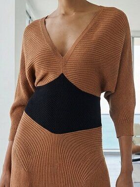 NWT $168 By Anthropologie Smocked-Waist Ribbed Sweater Dress S